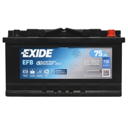 EXIDE 12V 75Ah 730A EL752 EFB START-STOP P+