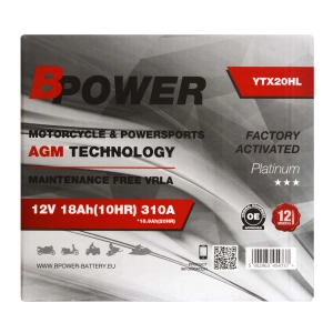 BPower Platinium AGM YTX20HL-BS﻿ 12V 18Ah 310A / YTX20L-BS, YB16HL-A-CX, YB18-A, YB18L-A
