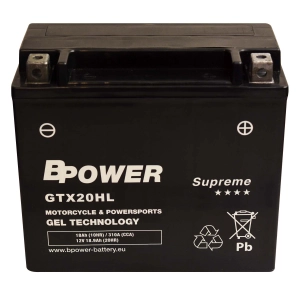 BPower Supreme GEL GTX20HL 12V 18Ah 310A / YTX20HL-BS, YTX20L-BS, YB16HL-A-CX, YB18-A, YB18L-A