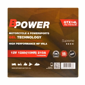 BPower Supreme GEL GTX14L﻿ 12V 12Ah 210A / YTX14L-BS