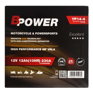 BPower Excellent AGM YP14-4 12V 12Ah 230A / GYZ16H YTX14H-BS YTX14-BS